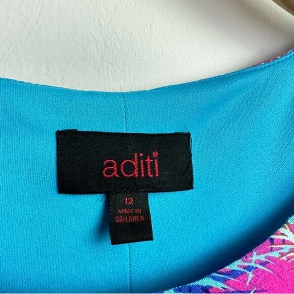 Aditi Beachy Palm Tree Printed Round Neck knotted Cap Sleeve Dress Size 12 - Picture 6 of 7